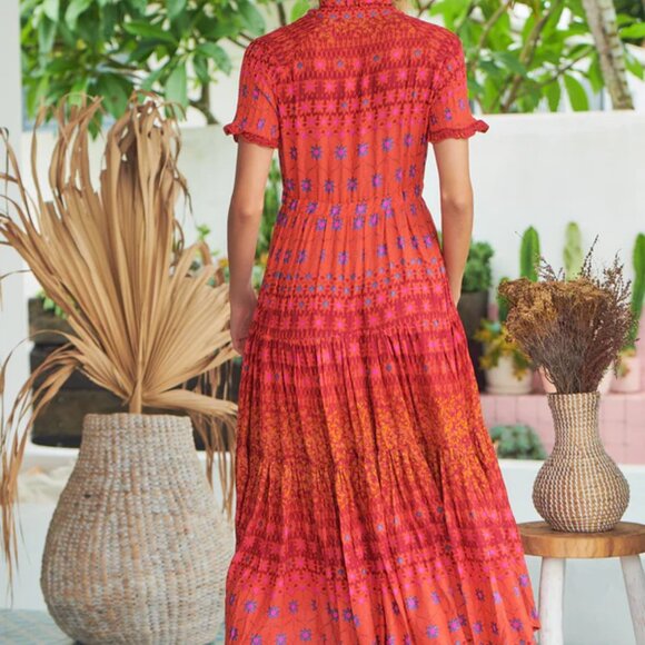 Free People Rare Feeling Tiered  Maxi Dress "Red Combo" - Picture 2 of 8